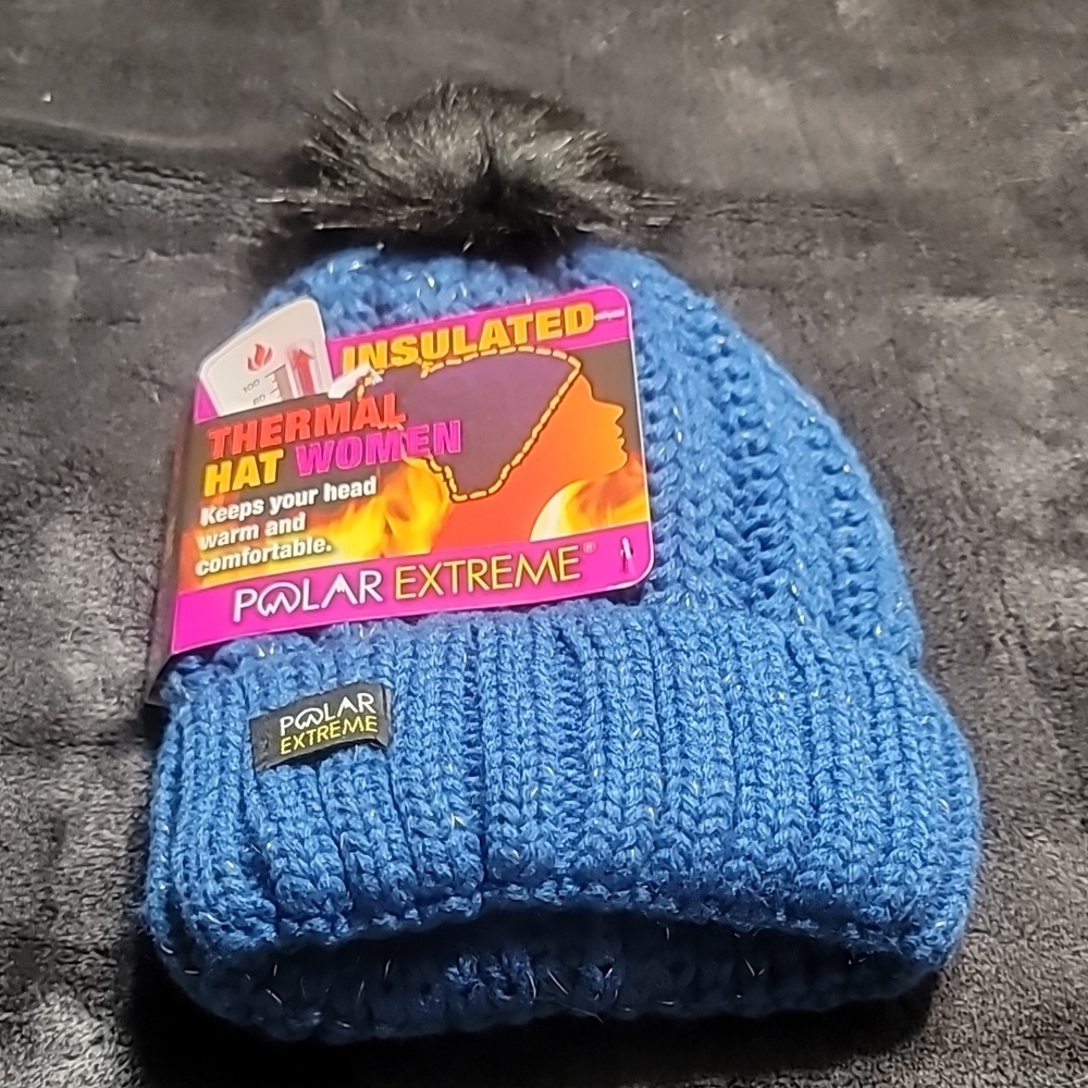 Sky Blue Knitted Winter Hat with Pom-pom and Ribbed Texture